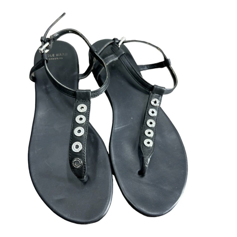 Cole Haan Effie Sandal 6.5 Thongs women's t-strap shoes black leather - Picture 3 of 11